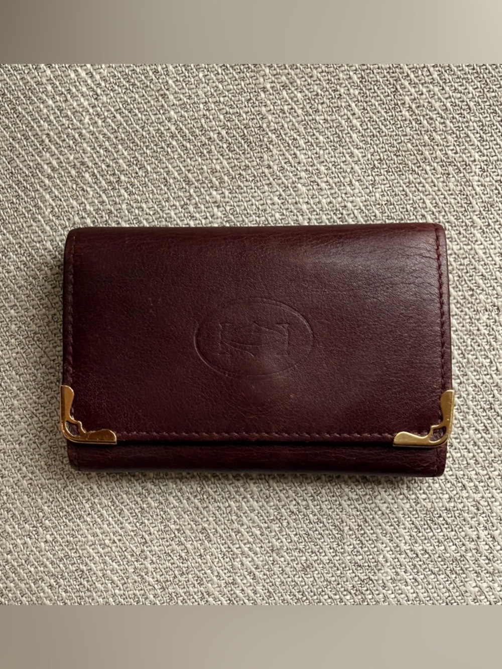Cartier Burgundy Leather Key & Card Holder with Gold Corners